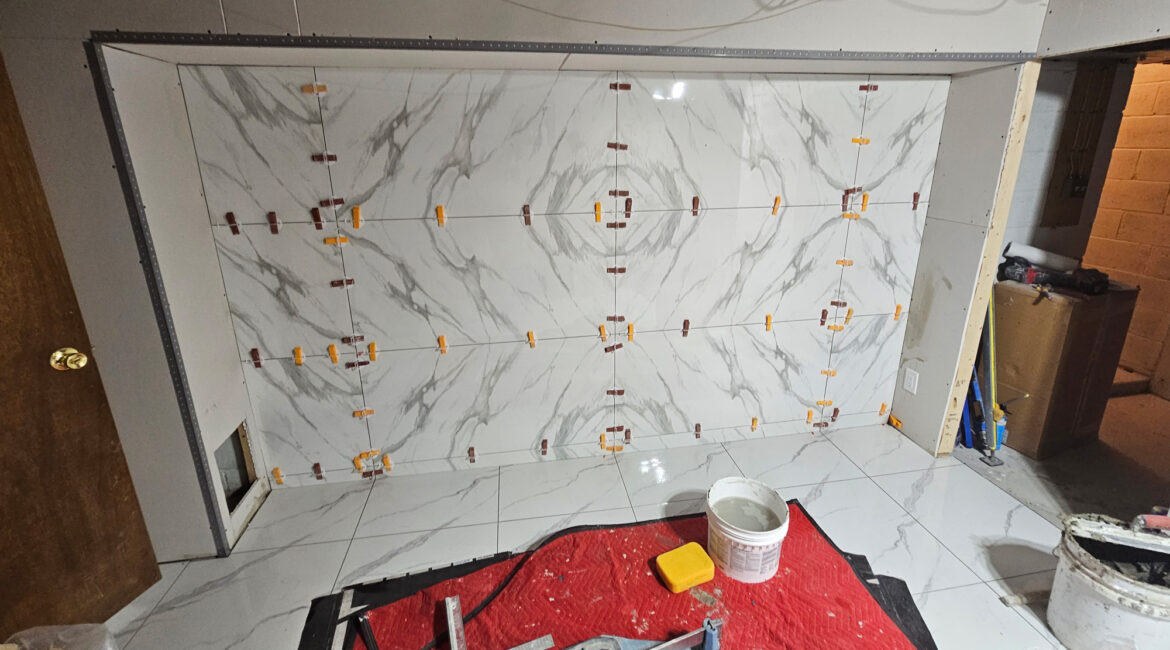 Large wall tile installation in Newmarket